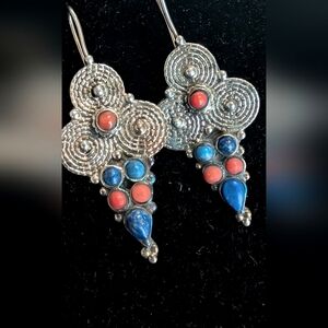 Silver‎ and Blue Dangle Earrings